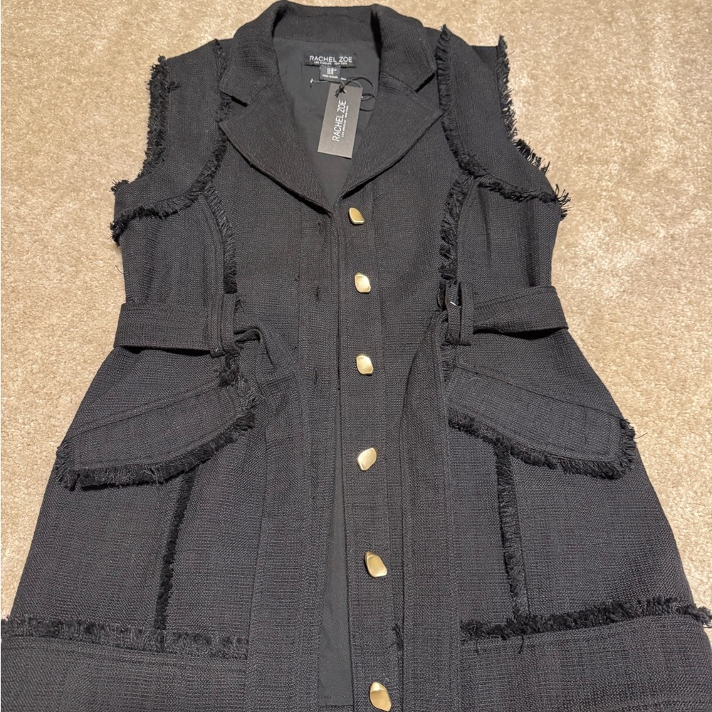 Black Sleeveless Vest with Gold Buttons